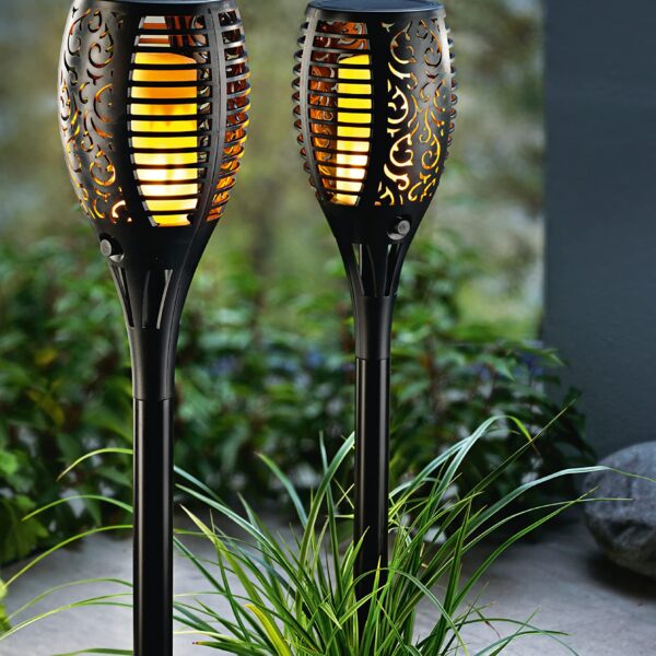 SONNENKERZE Solar-Gartenstecker Flame 2er-Set – Flammeneffekt Gartenleuchte mit 3-in-1 Funktion