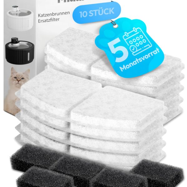 Miaura® 10er Pack Katzenbrunnen Filter – 5 Monate Vorrat für kristallklares Wasser