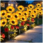 DooYard Solar-Sonnenblumen 4er Set mit 24 Blüten – LED Gartenstecker wasserdicht