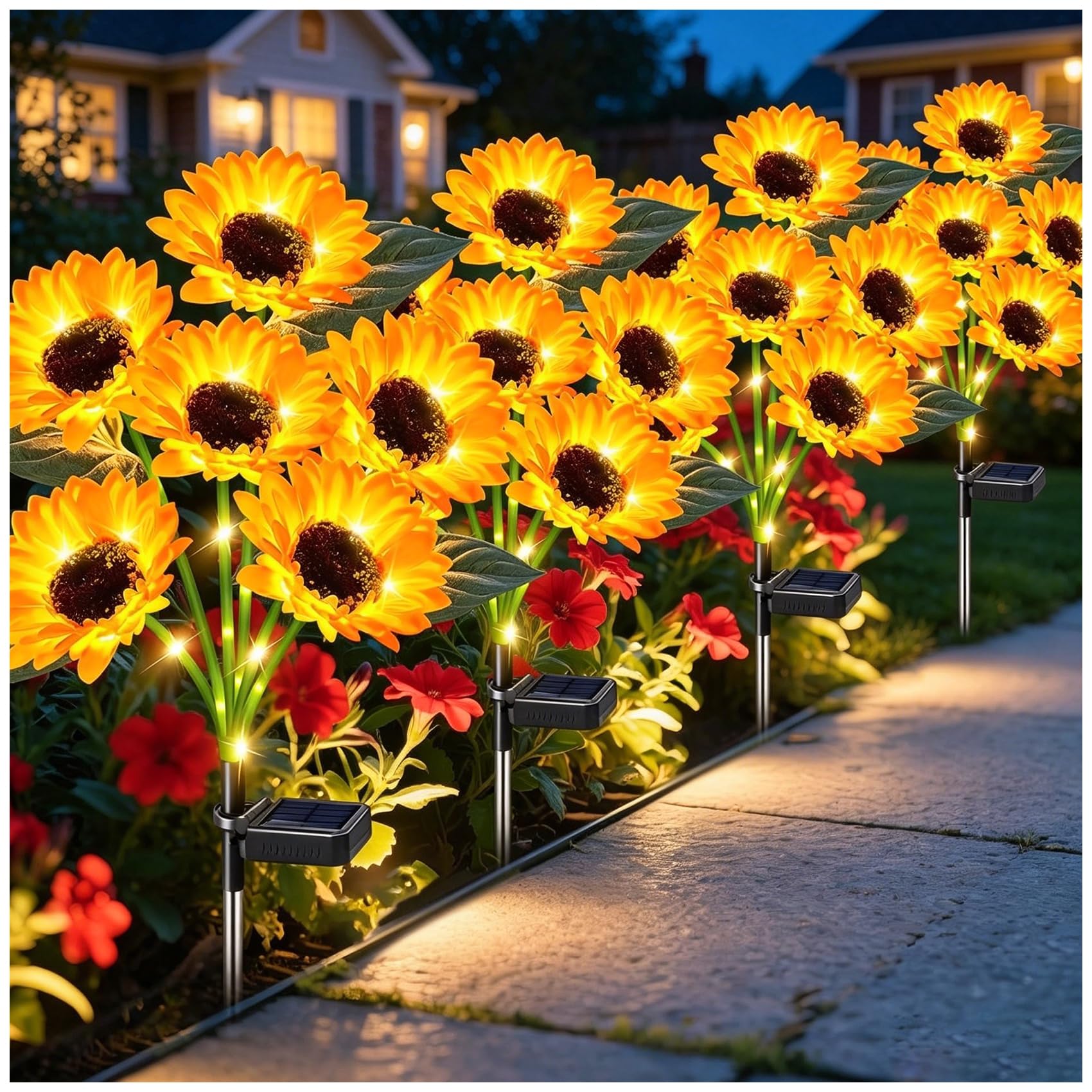 DooYard Solar-Sonnenblumen 4er Set mit 24 Blüten – LED Gartenstecker wasserdicht