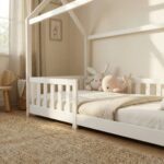 ecomi® Kinderbett 90x200 Hausbett – Bodenbett mit Rausfallschutz & Lattenrost Kiefer Weiß – Bild 7