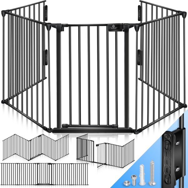 KESSER® Kaminschutzgitter 360 cm mit Tür – 6-teilig Metall Schutzgitter für Kinder & Haustiere