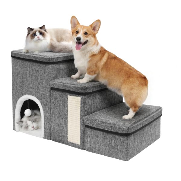 Newthinking Hundetreppe 3 Stufen mit Stauraum – Faltbar, rutschfest, bis 20 kg