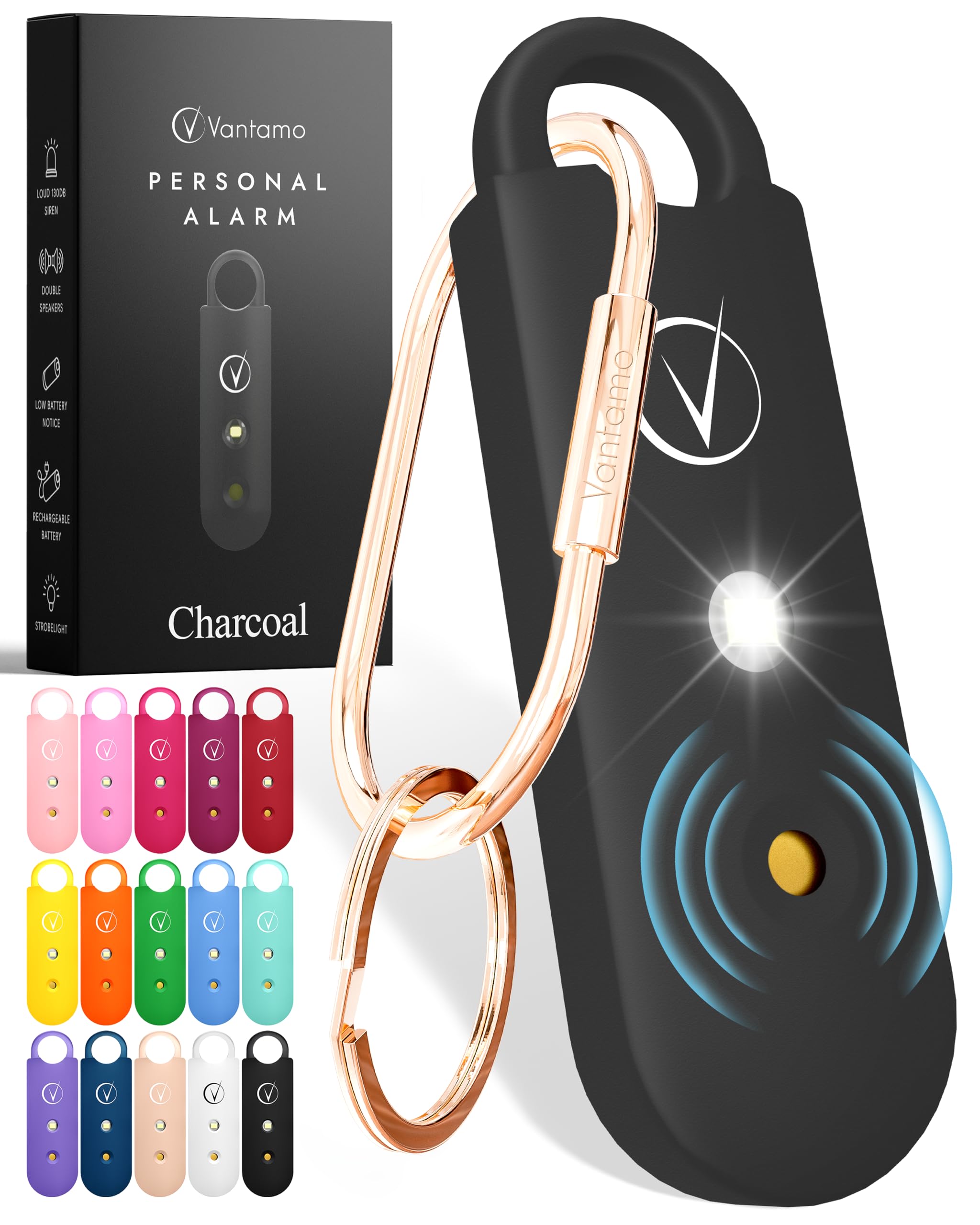 Vantamo Taschenalarm 130dB mit Taschenlampe – Selbstverteidigung für Frauen unterwegs