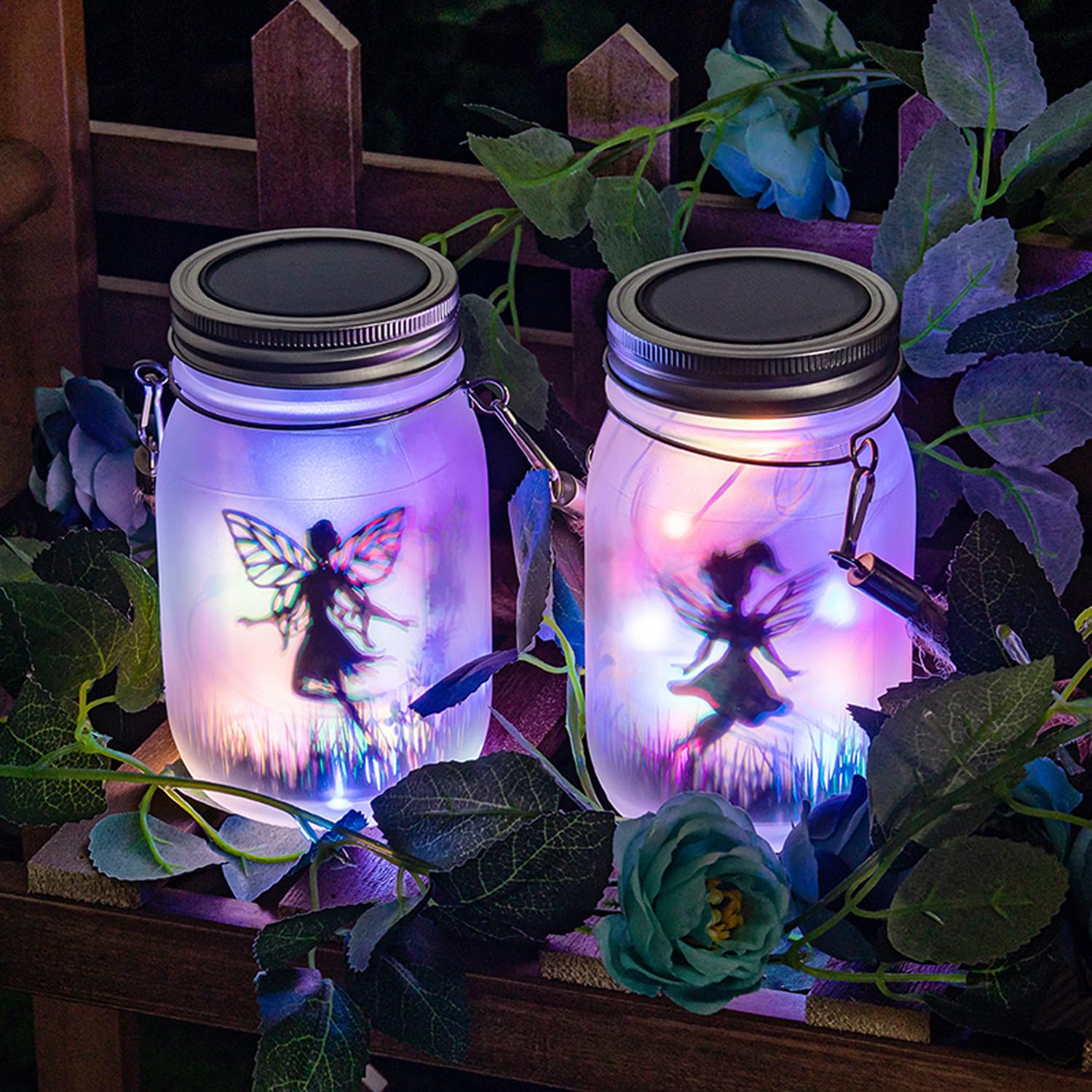 2er Set Solar Einmachglas Laternen mit 30 LEDs – Mehrfarbige Gartenleuchten für Balkon & Terrasse