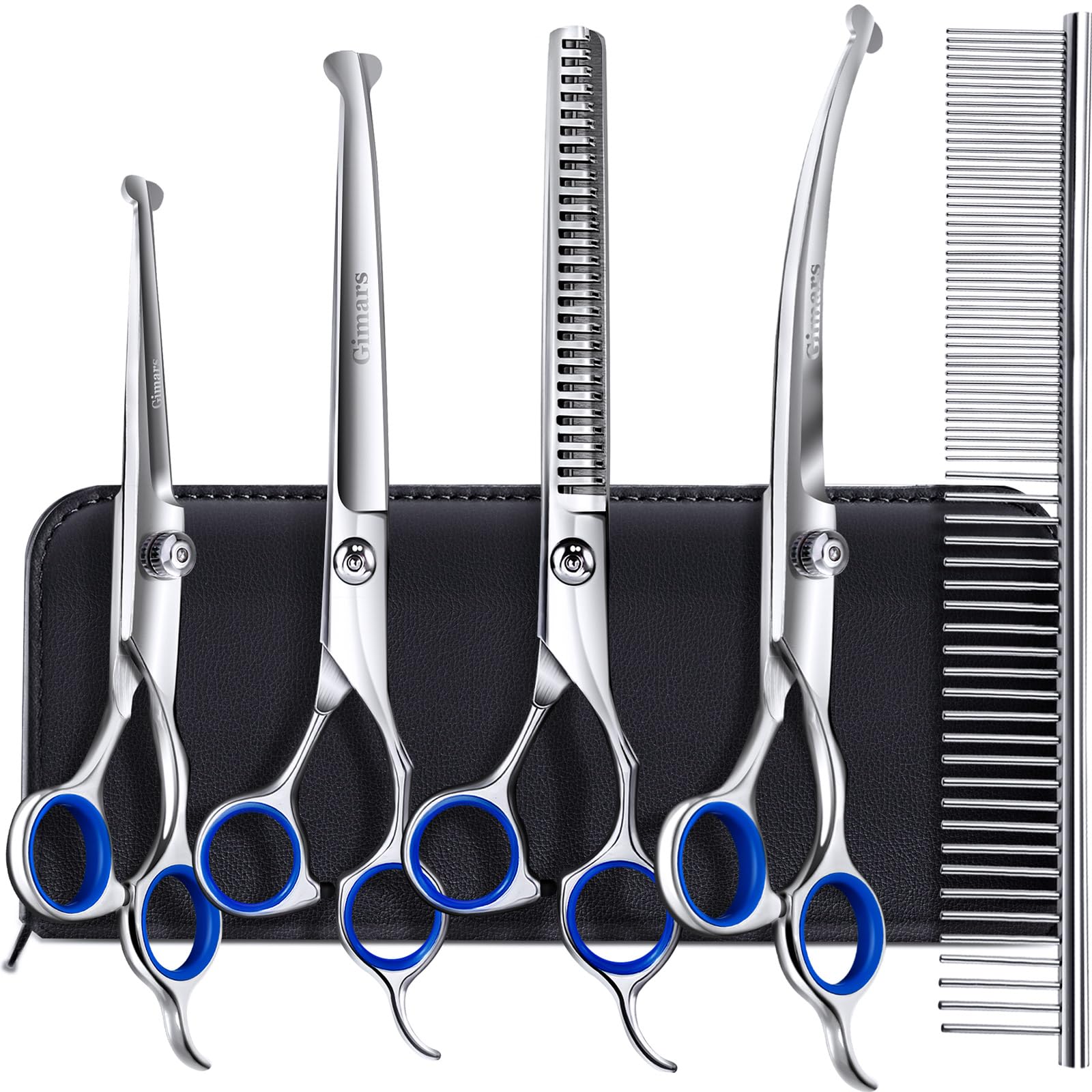 Gimars 6-in-1 Hundeschere Set Profi – Titan-beschichtete Fellschere für Hunde & Katzen