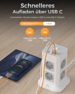 TESSAN 11 in 1 Steckdosenleiste mit USB-C & 2M Kabel – Überspannungsschutz 3600W – Bild 4