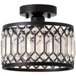 Vikaey Kristall Deckenlampe Schwarz Ø23cm – Moderner Kronleuchter mit E27 Fassung