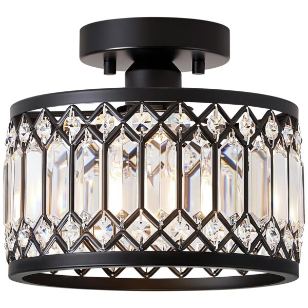 Vikaey Kristall Deckenlampe Schwarz Ø23cm – Moderner Kronleuchter mit E27 Fassung