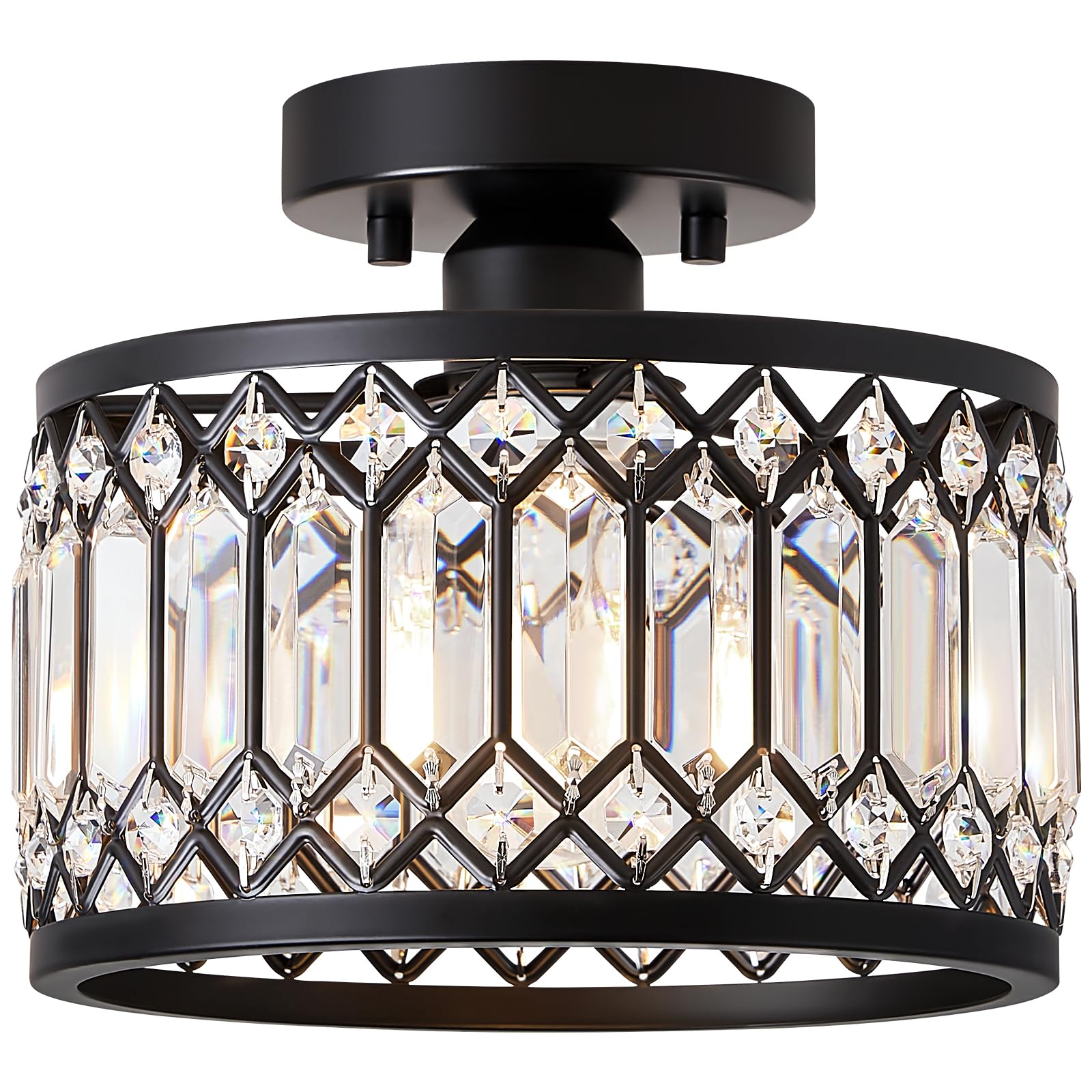 Vikaey Kristall Deckenlampe Schwarz Ø23cm – Moderner Kronleuchter mit E27 Fassung