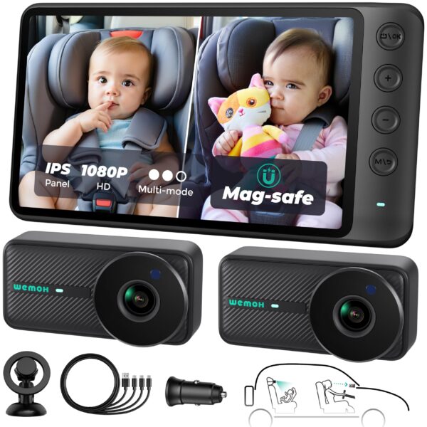 WEMOH Magnetische Baby Autokamera 5'' 1080P IPS – Rückfahrkamera für Zwillinge & Reboarder