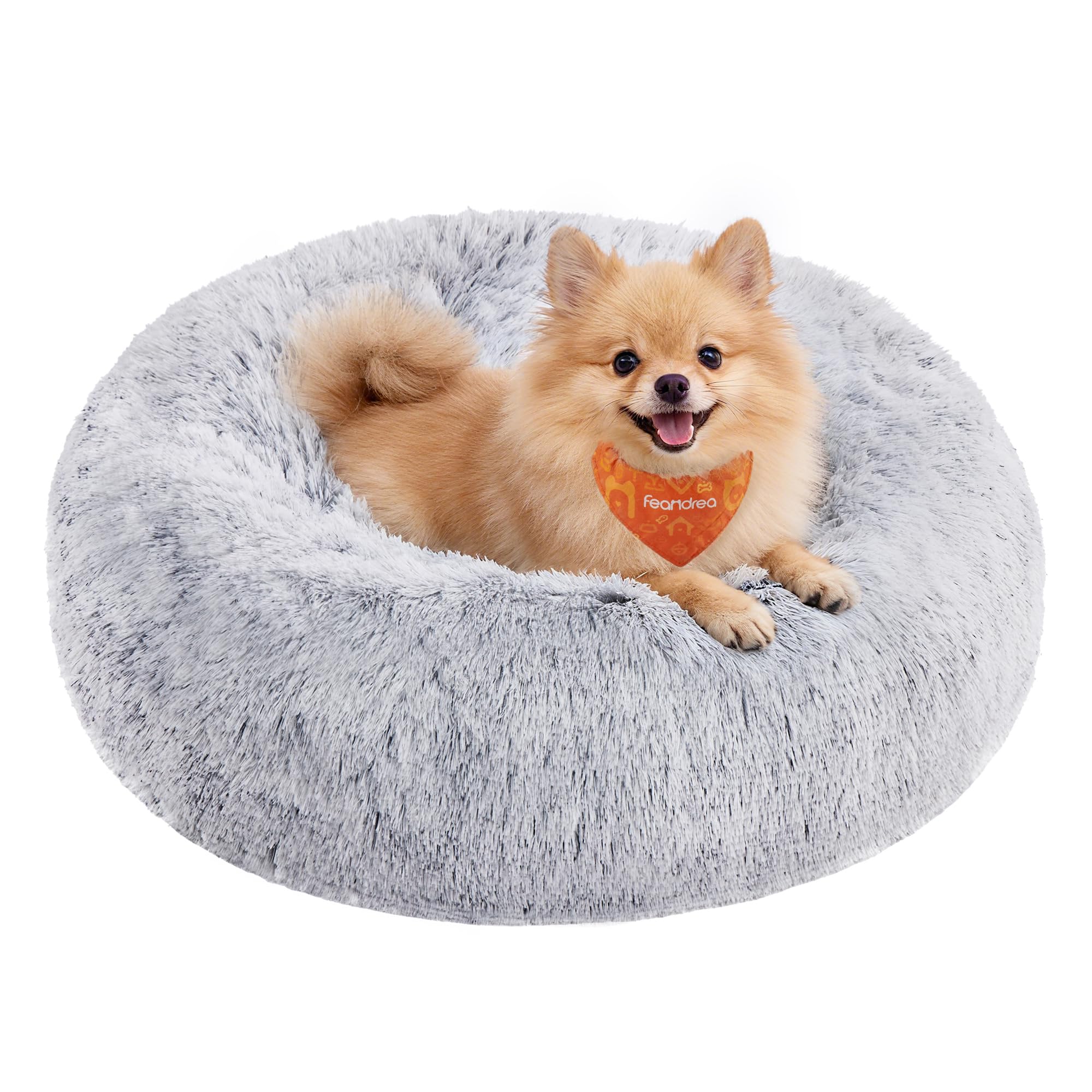 Feandrea Hundebett 60 cm mit langem Plüsch & abnehmbarem Bezug – Donut Kissen für Katzen & kleine Hunde