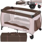 tectake® Babyreisebett 126x65x80 cm mit Matratze – Höhenverstellbar & Mobil für Reisen