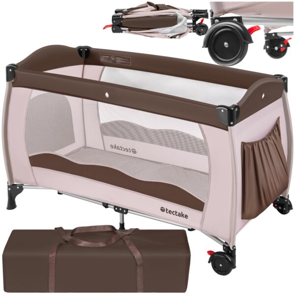 tectake® Babyreisebett 126x65x80 cm mit Matratze – Höhenverstellbar & Mobil für Reisen