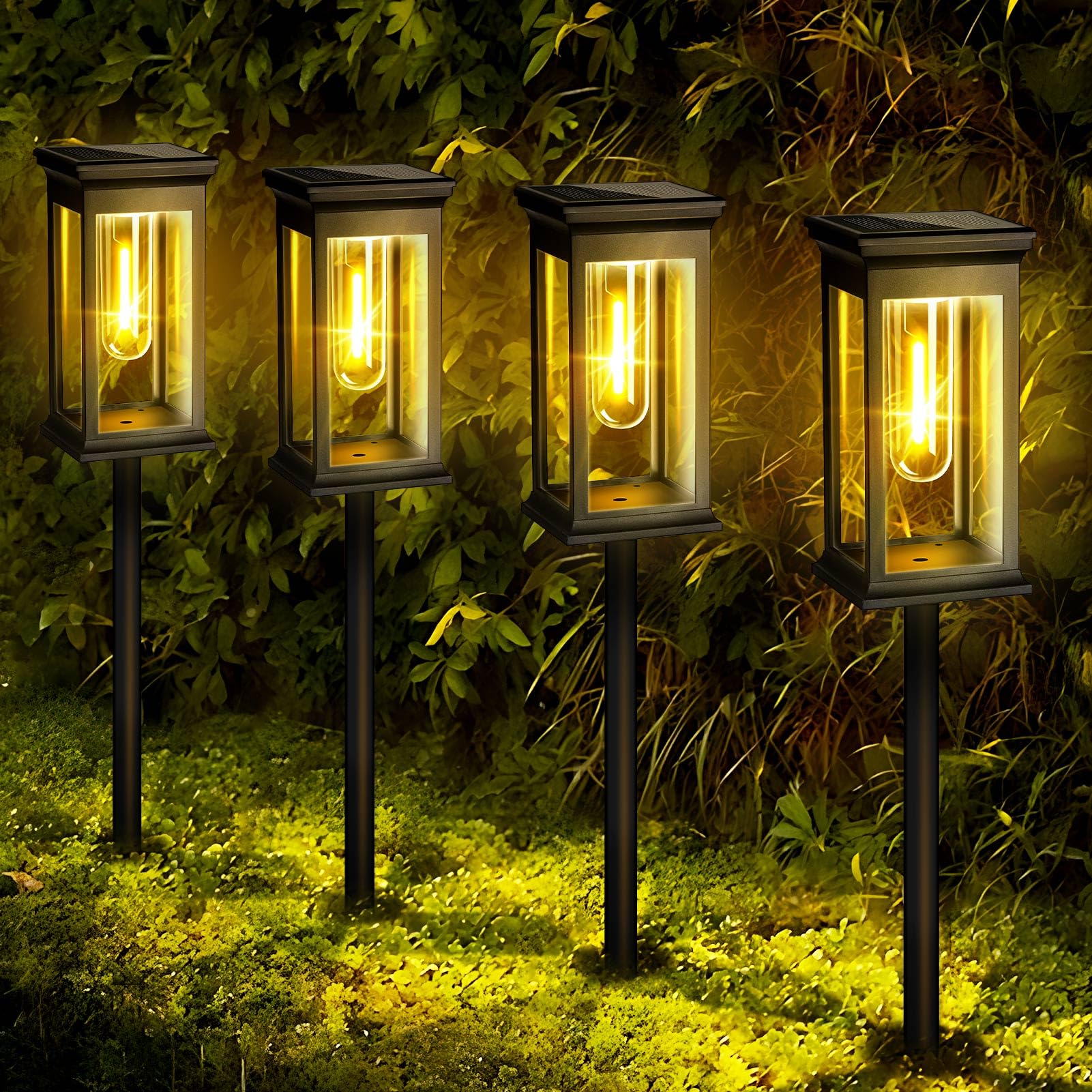 SIVQIKE 4er Set Solarleuchten für Aussen – Warmweiss IP65 Gartenleuchten mit Automatik
