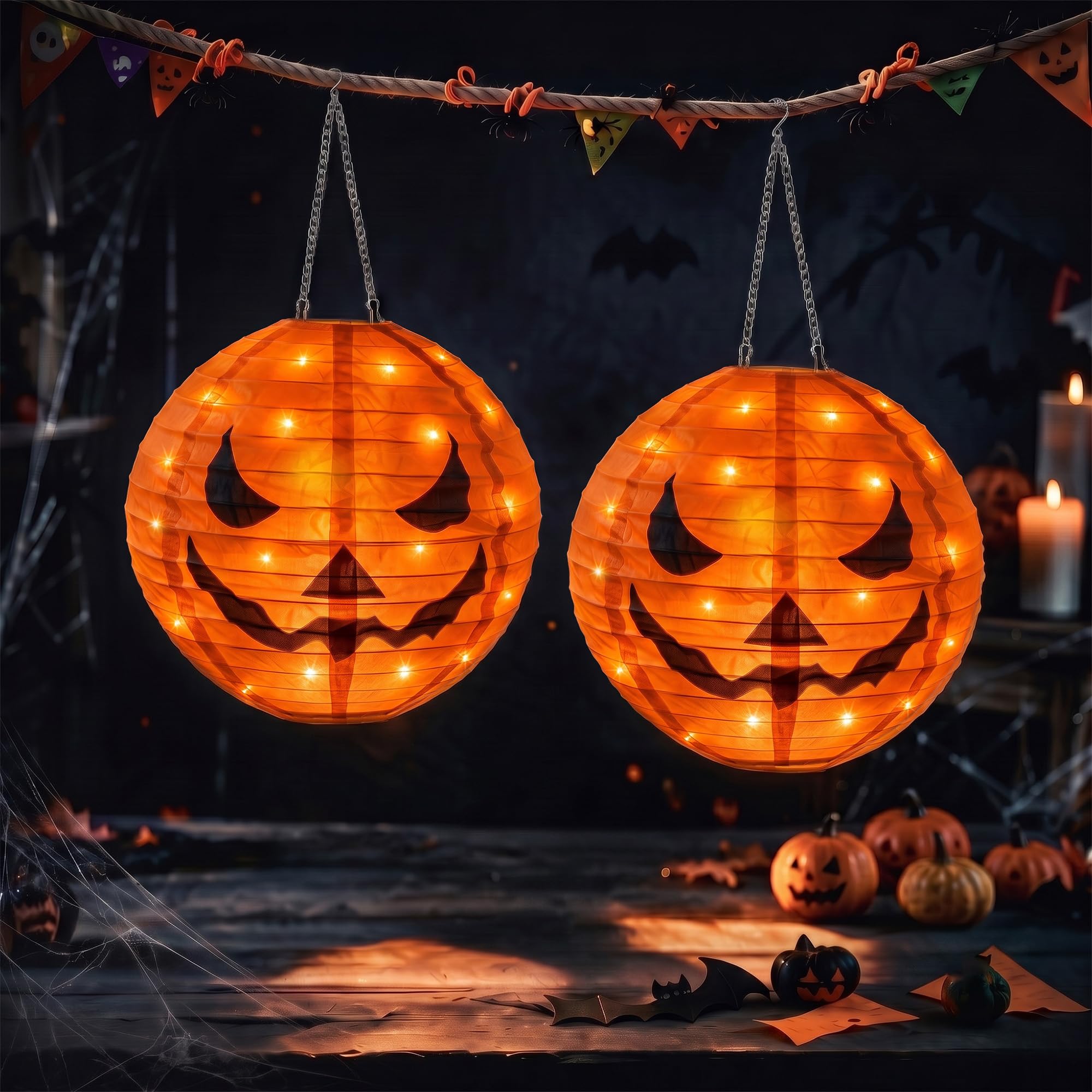 2er Set Halloween Kürbis Laterne 30cm mit 40 LEDs – IP44 Wasserdicht, 8 Modi & Timer