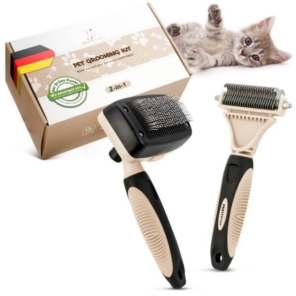 PRETTYPAW Katzenbürsten-Set 2-teilig – Sanfte Fellpflege für Kurz- & Langhaarkatzen