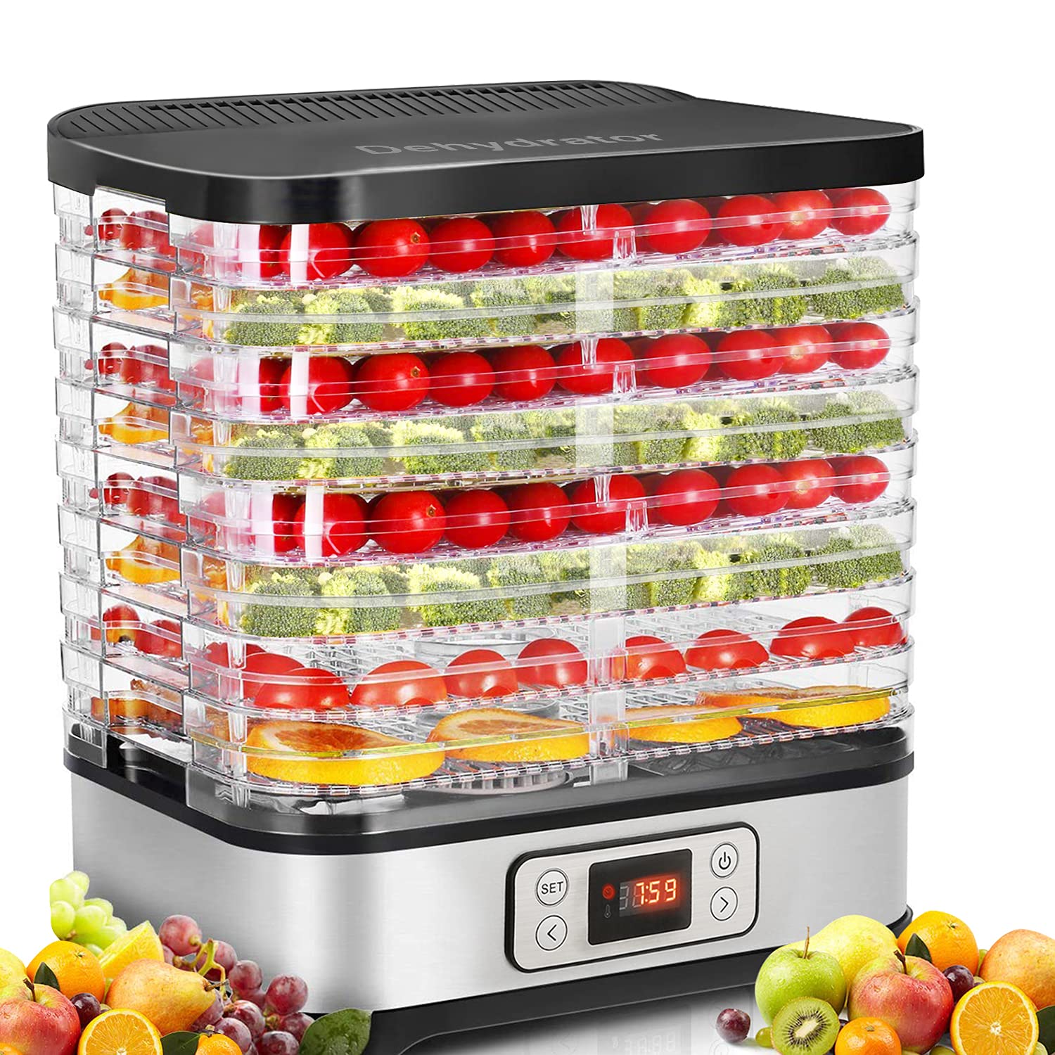 COOCHEER Dörrautomat 400W mit 8 Schalen & LCD-Display – Lebensmitteltrockner für Obst & Gemüse