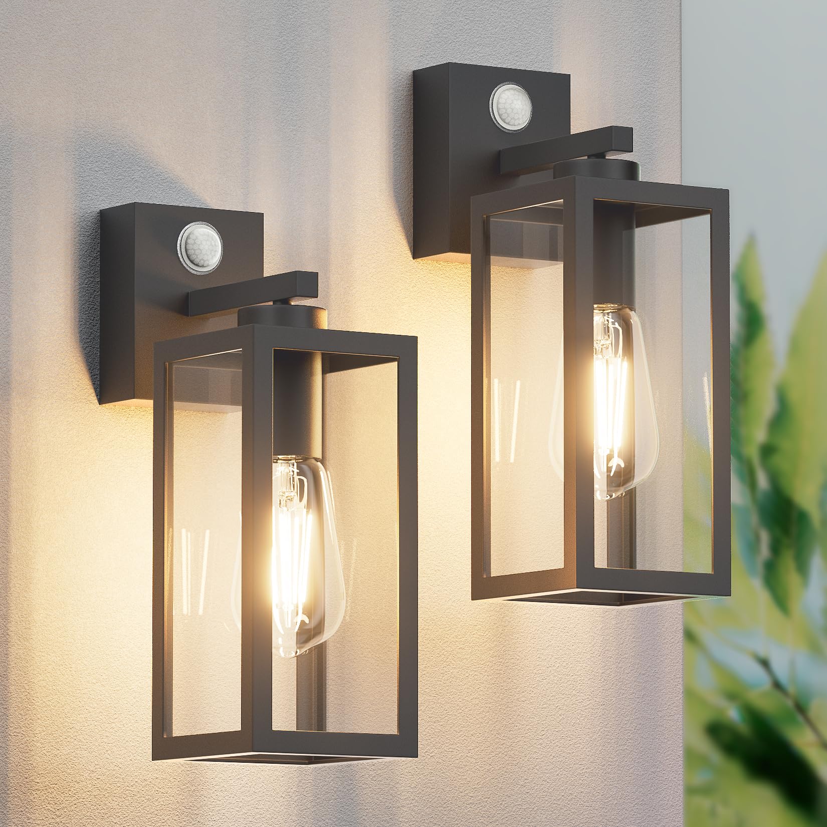 K-Bright 2er Set Aussenwandleuchte mit Bewegungsmelder – E27 Anthrazit Vintage für Terrasse & Hof