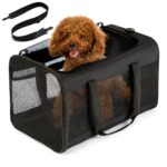 Conlun Hundetransporttasche L Schwarz – Faltbare Reisetasche mit 4-seitigem Mesh für Haustiere bis 9 kg