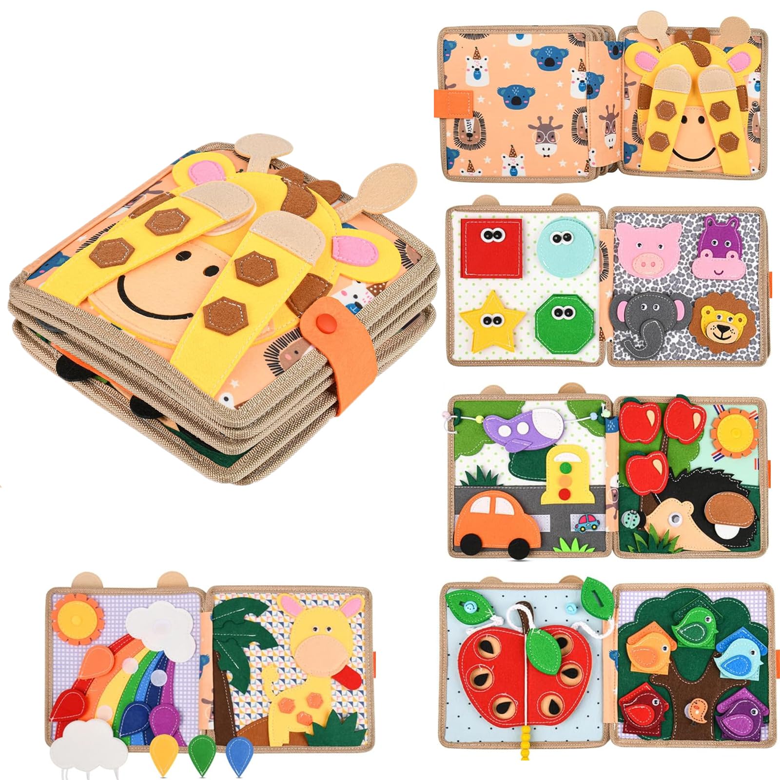 Poudya Quiet Book ab 1 Jahr – Montessori Lernspielzeug mit Feinmotorik & Farben