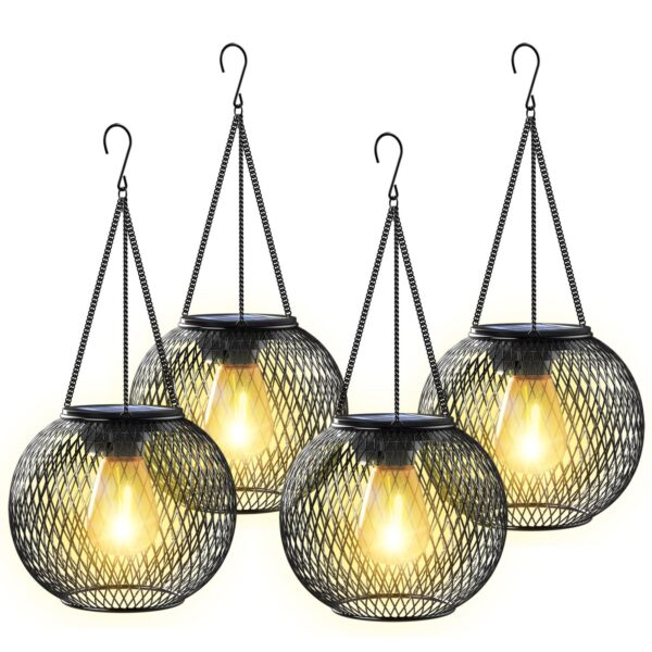 KagoLing 4er Set Solarlaterne mit Retro LED-Glühbirne – Hängende Gartenleuchte IP65 wetterfest