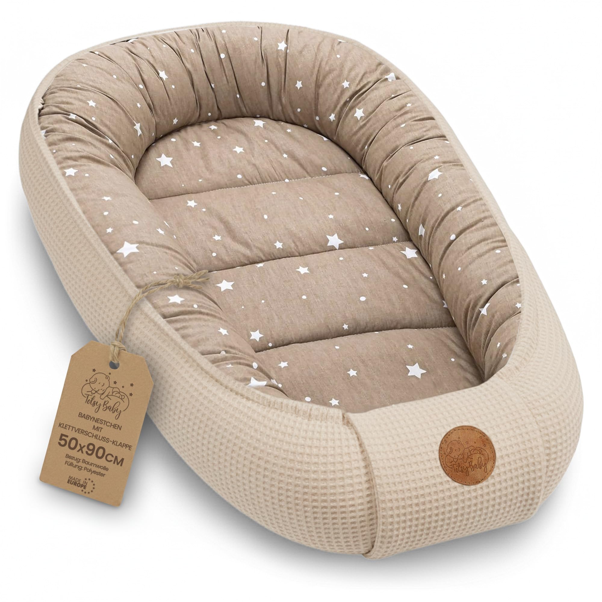 Babynest 90x50 cm Totsy Baby – Handgefertigter Kokon aus Baumwolle & Waffelpiqué für Neugeborene
