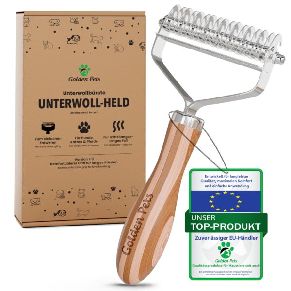 Golden Pets Unterwollbürste 2in1 – Profi-Fellbürste für Hunde & Katzen | Entfilzung & Unterwolle