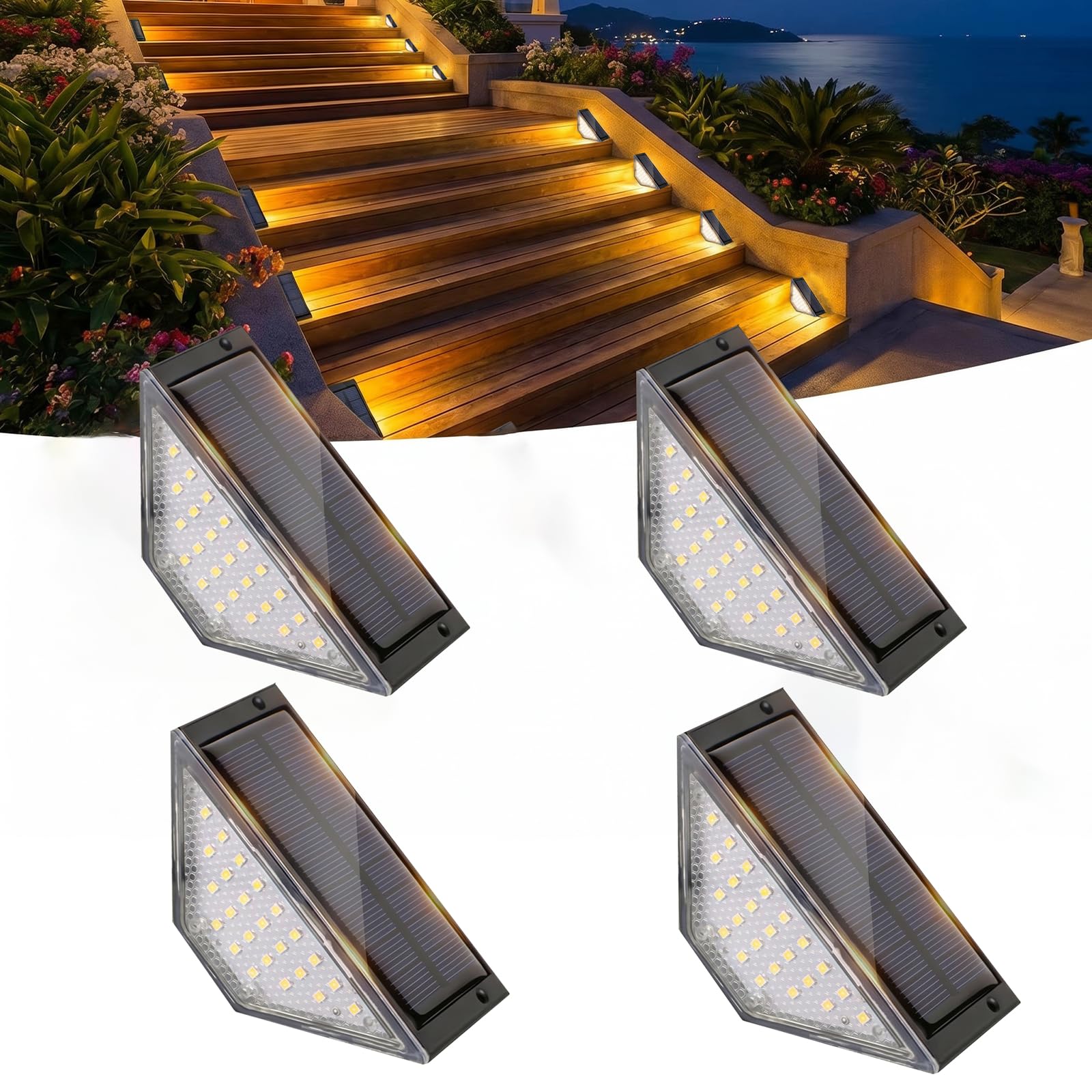 Beuaati Solar Treppenleuchten 4er Set – 24 LED Außenbeleuchtung IP65 für Stufen & Garten