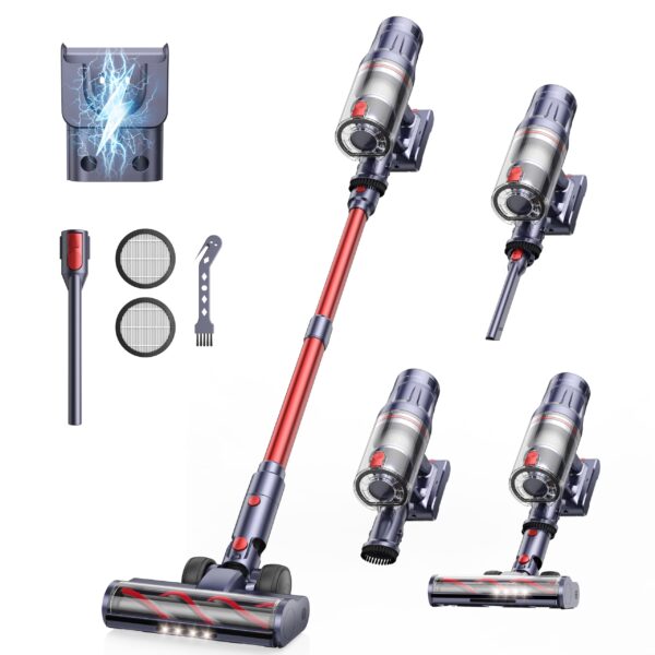 INTETURE Akku Staubsauger 600W 50kPa – 65 Min Laufzeit mit Wandhalterung & Touchscreen