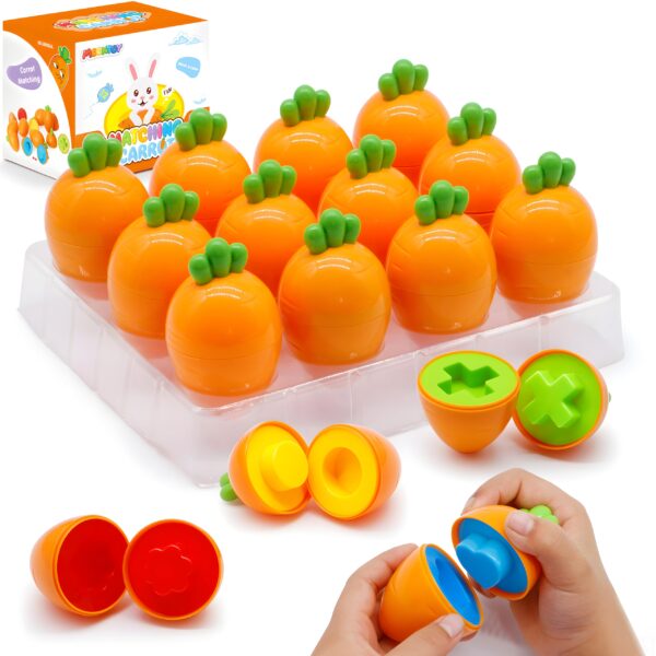 MOONTOY Montessori Sortierspielzeug – 12er Karotten-Eier Set für Kleinkinder ab 1 Jahr