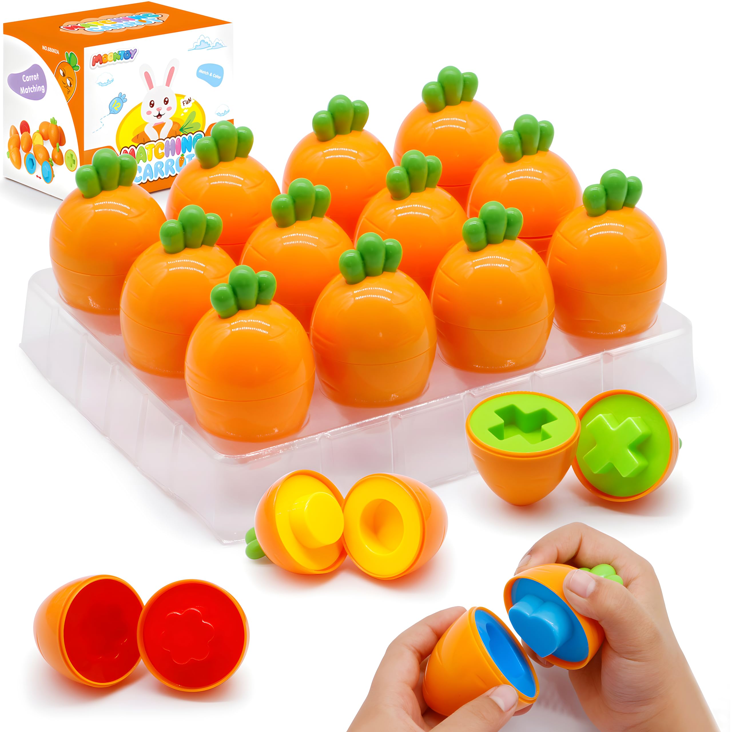 MOONTOY Montessori Sortierspielzeug – 12er Karotten-Eier Set für Kleinkinder ab 1 Jahr