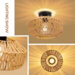 AmazeFun Boho Deckenleuchte Ø30cm mit Rattan Lampenschirm – E27 Vintage Deckenlampe – Bild 2