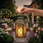 Yowin Solarlaterne 2er-Set 22cm mit LED-Flackereffekt – Wetterfeste Gartenbeleuchtung Bronze – Bild 2