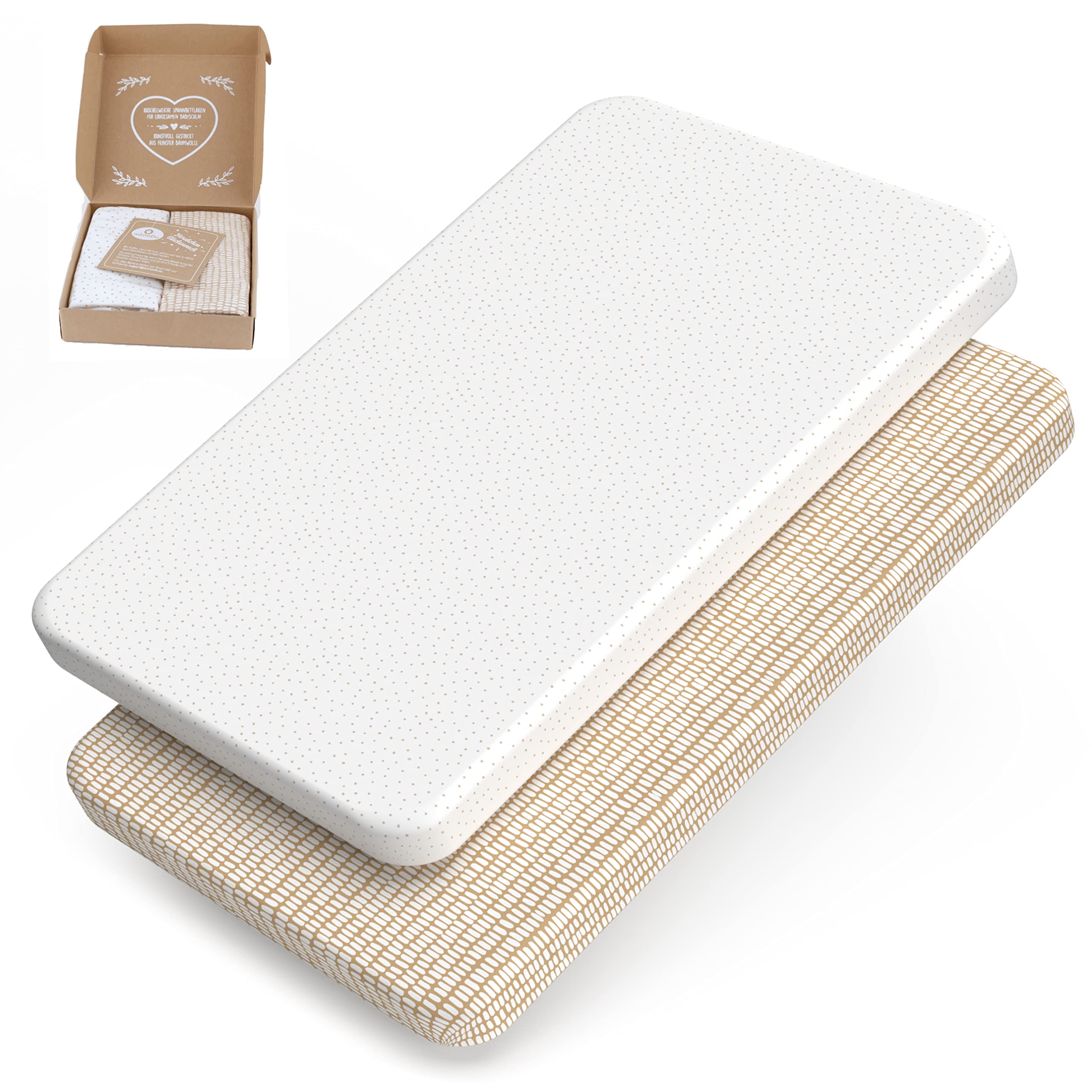 mimaDu 2er Set Spannbettlaken 90x55 cm Bio-Baumwolle – Weiches Babybett-Laken für Beistellbetten