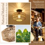 Rayofly Rattan Deckenleuchte Boho – Handgeflochten mit Metallbasis für Wohnzimmer & Schlafzimmer – Bild 3
