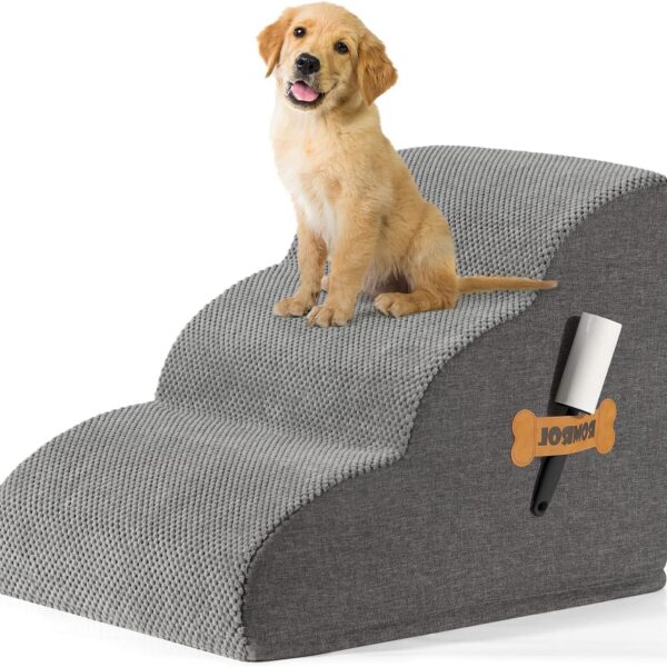 ROMROL Hundetreppe 3 Stufen – Gelenkschonende Haustiertreppe mit Memory-Schaum & rutschfestem Boden