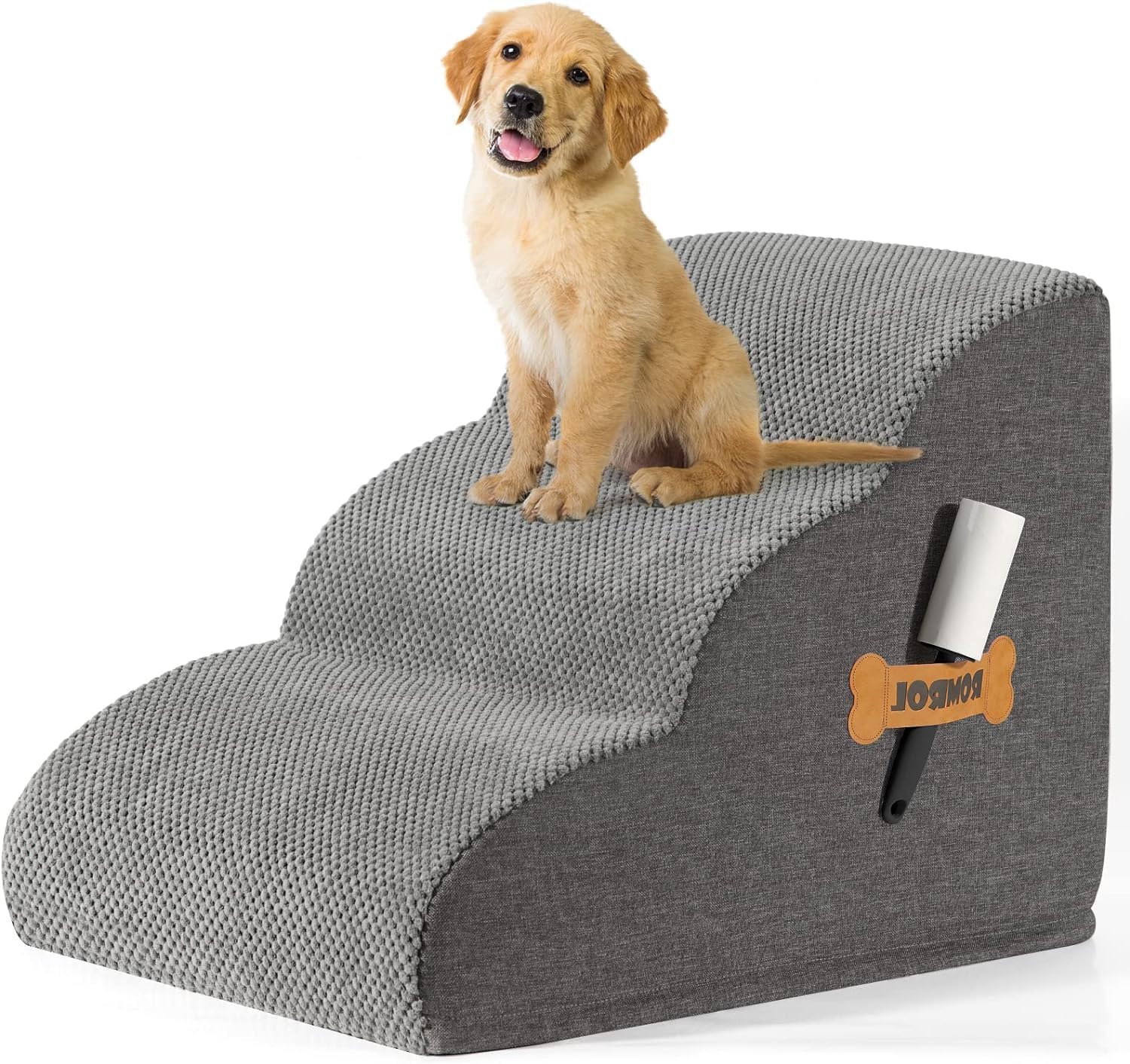 ROMROL Hundetreppe 3 Stufen – Gelenkschonende Haustiertreppe mit Memory-Schaum & rutschfestem Boden