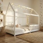 ecomi® Kinderbett 90x200 Hausbett – Bodenbett mit Rausfallschutz & Lattenrost Kiefer Weiß – Bild 9