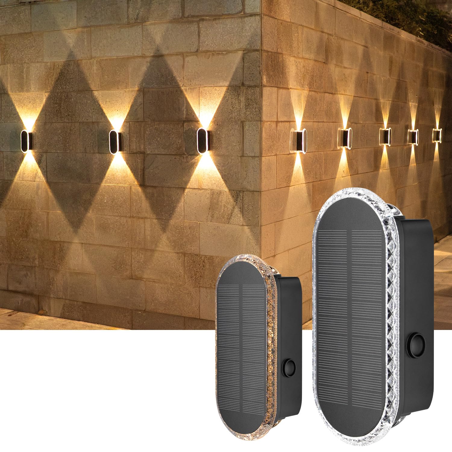 ELLASAY Solar Wandleuchte Aussen 2er-Set – IP65 Wasserdicht mit 3 Lichtfarben für Garten & Fassade