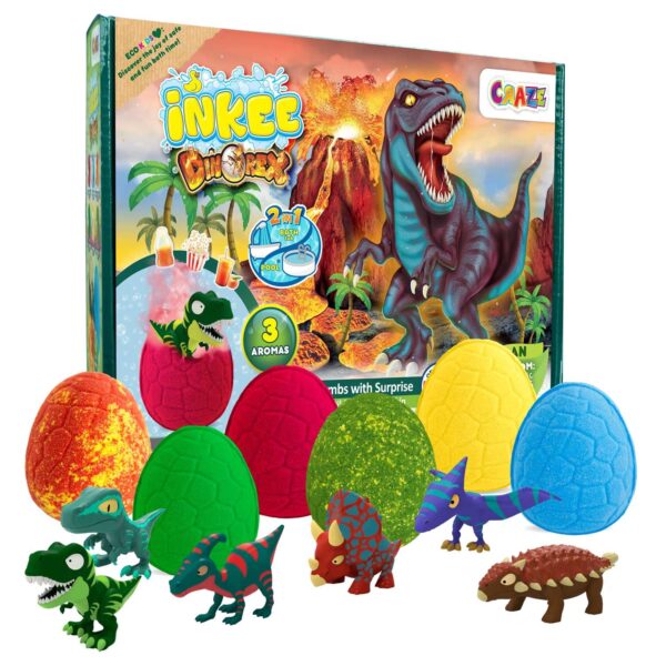INKEE Dino Badebomben Geschenkbox mit 6 Badekugeln & Dinosaurier Figuren zum Sammeln