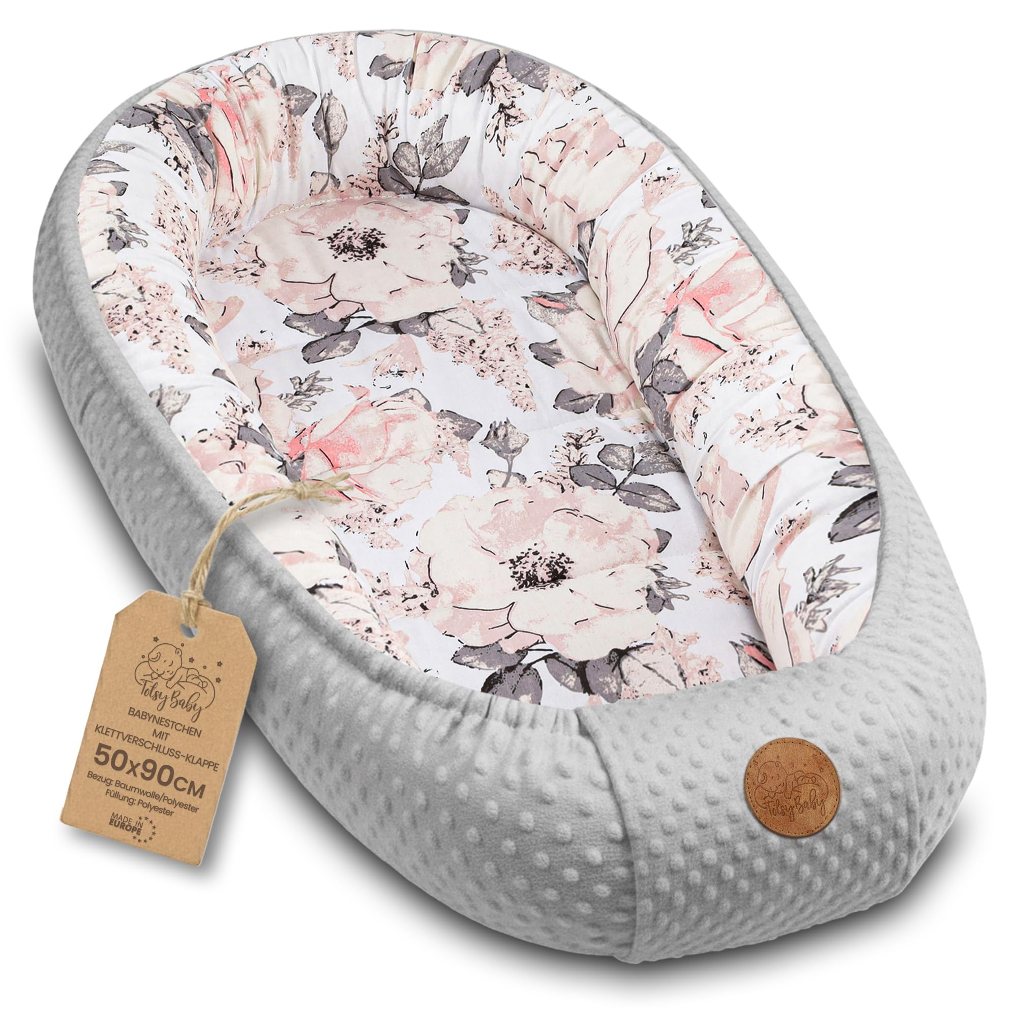 Totsy Baby Babynest 90x50 cm – Wärmenestchen aus Baumwolle & Minky für Neugeborene
