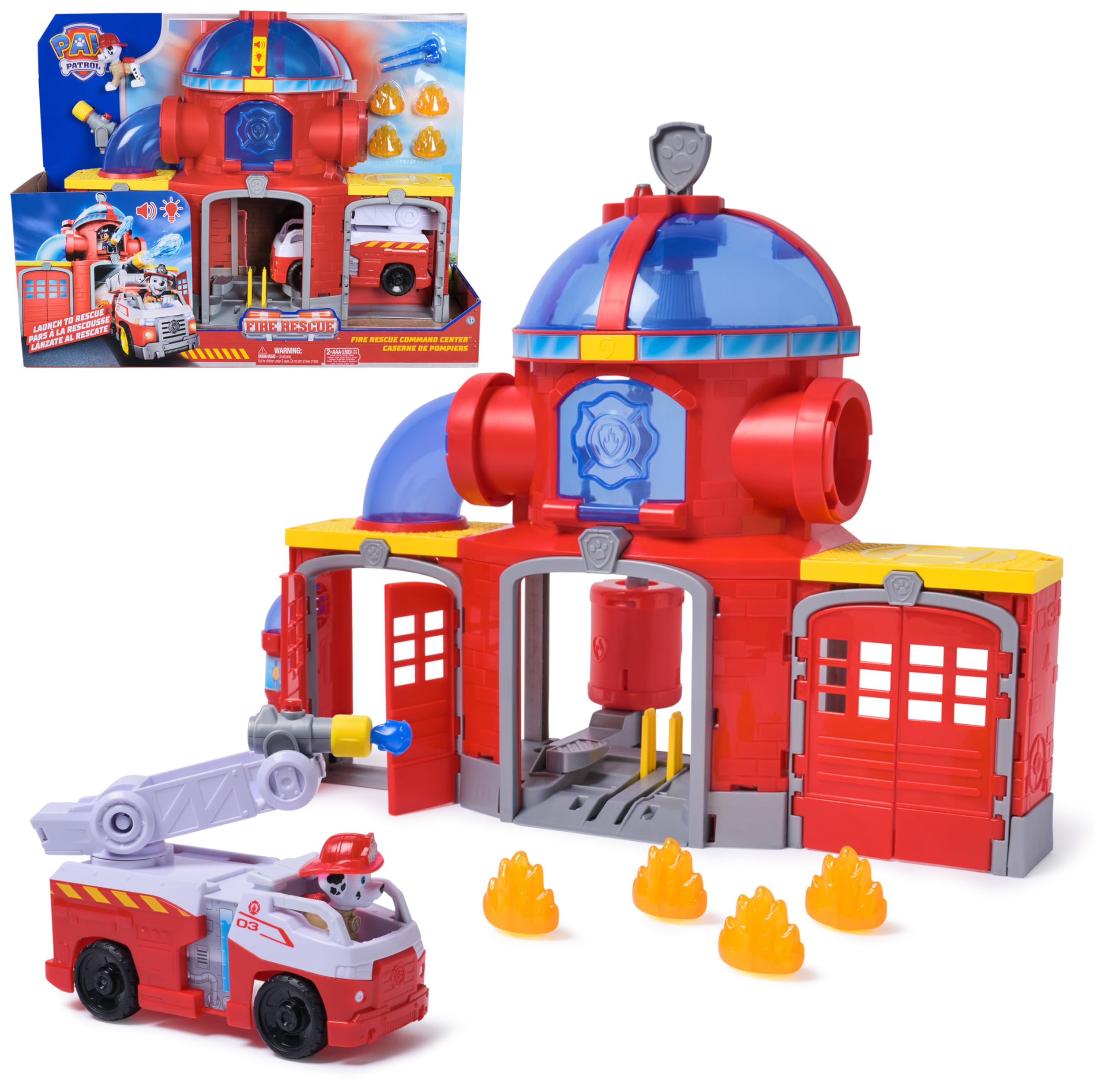 PAW PATROL Fire Rescue Feuerwehr-Station 38 cm mit Marshall & Wasserkanone