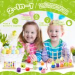 GiddyGlow Montessori Holzspielzeug 2-5 Jahre – 8-in-1 Lernset mit Stapel-, Fädel- & Sortierspiel – Bild 3