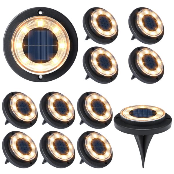 Flacchi Solar Bodenleuchten 12er Set Warmweiss – Wasserfeste LED Gartenleuchten für Aussen