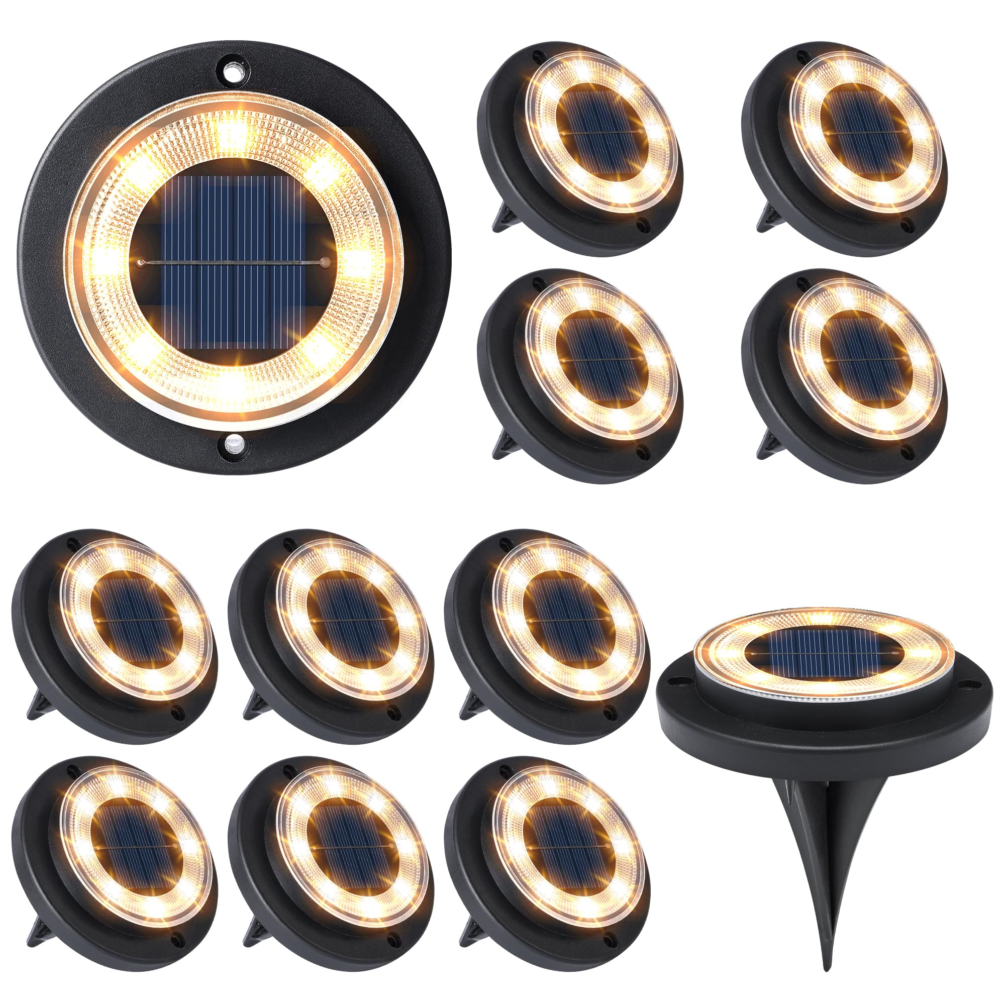 Flacchi Solar Bodenleuchten 12er Set Warmweiss – Wasserfeste LED Gartenleuchten für Aussen