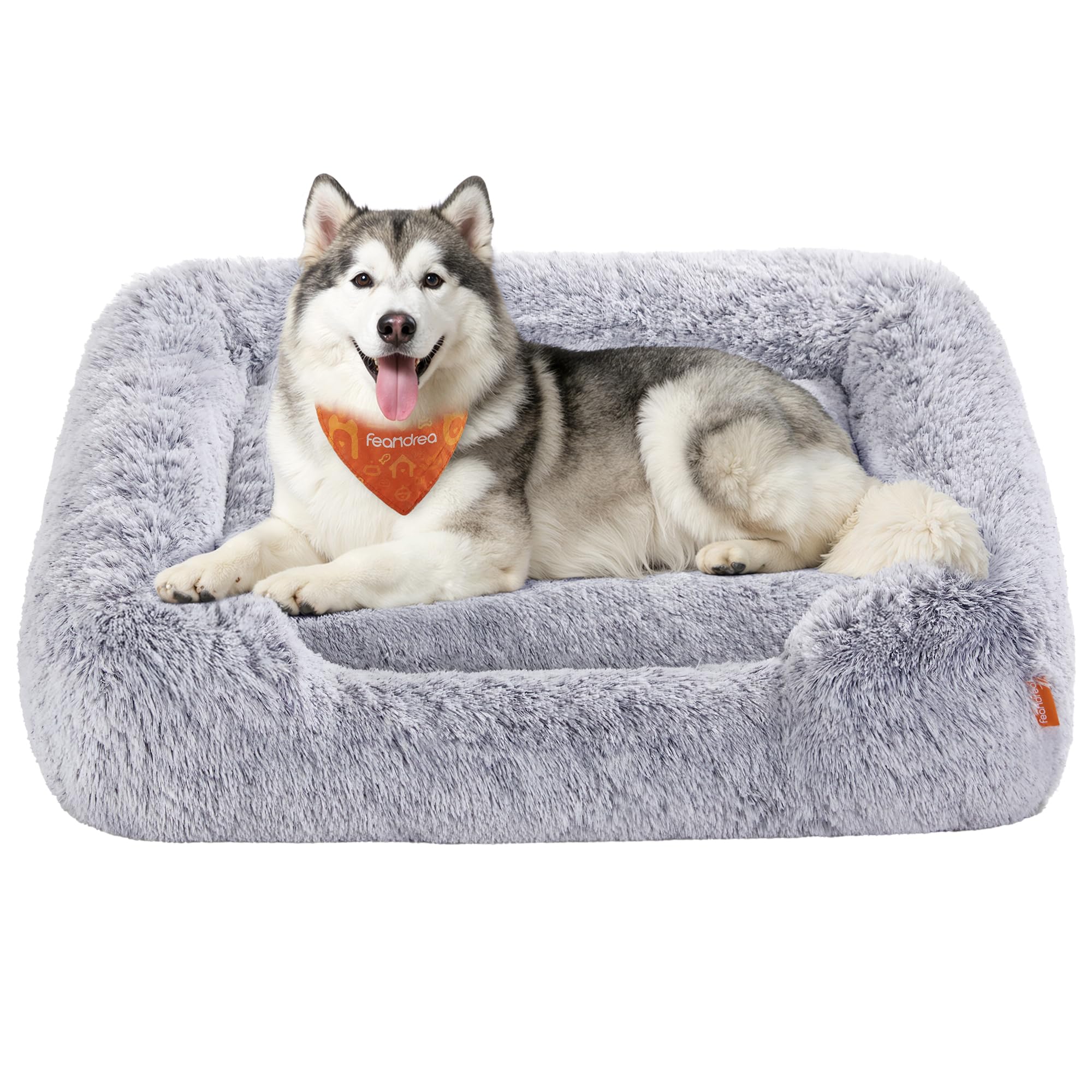 Feandrea Hundebett 120x85 cm mit Plüsch & erhöhten Rändern – Hundesofa für grosse Hunde