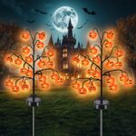 Fohil Halloween Solarlampen 2er Set – 20 LED Kürbisse mit 2 Modi für Garten & Aussenbereich