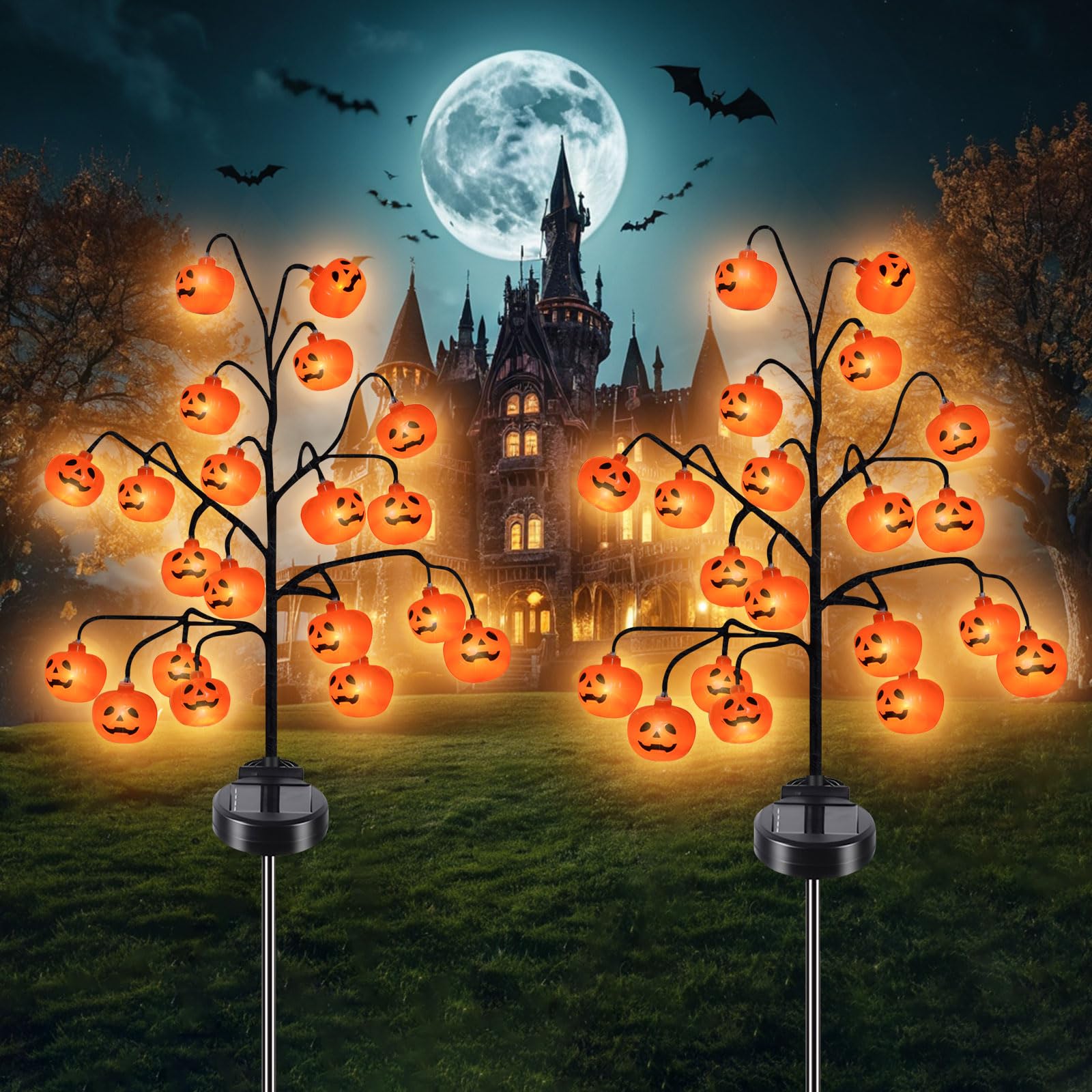 Fohil Halloween Solarlampen 2er Set – 20 LED Kürbisse mit 2 Modi für Garten & Aussenbereich
