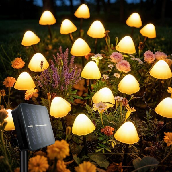 TOTHDATE Solar-Pilzleuchten 5M 20LED Warmweiss – 8 Modi Gartenbeleuchtung IP44